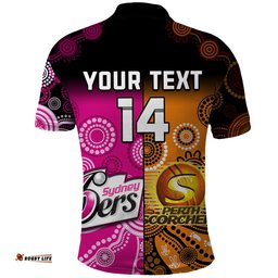 Custom Text And Number Perth Scorchers and Sydney Sixers Cricket Polo Shirt Aboriginal Art Amazing Aussie