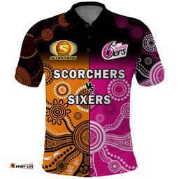 Custom Text And Number Perth Scorchers and Sydney Sixers Cricket Polo Shirt Aboriginal Art Amazing Aussie