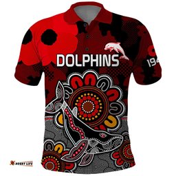 ANZAC Dolphins Rugby Polo Shirt Indigenous Circles and Waves