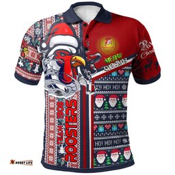Roosters Rugby Christmas Polo Shirt - Custom Scratch Roosters Snowflakes Ho Ho Ho Personalized Name And Number Polo Shirt Amazing Aussie