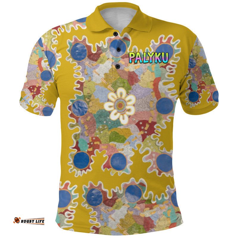 Palyku Aboriginal Polo Shirt Unique Vibes - Gold Amazing Aussie