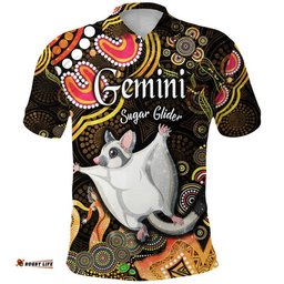Custom Personalised Australian Astrology Polo Shirt Gemini Sugar Glider Zodiac Aboriginal Vibes - Gold Amazing Aussie