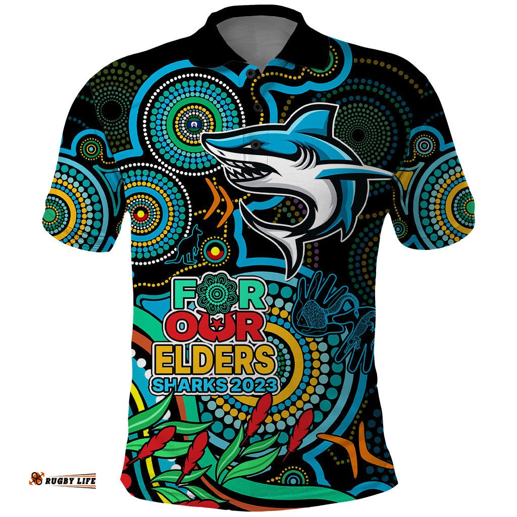 Sharks Rugby Aboriginal Art Polo Shirt NAIDOC Indigenous Tribal
