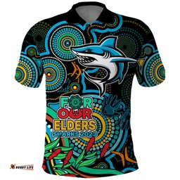 Sharks Rugby Aboriginal Art Polo Shirt NAIDOC Indigenous Tribal