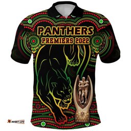 Custom Personalised Penrith Panthers Rugby Polo Shirt Black Crouching Panther Premiers 2022 Amazing Aussie