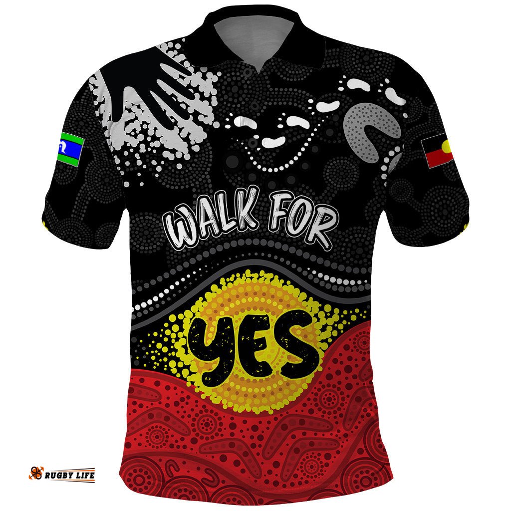 Personalised Australia Indigenous Polo Shirt Walk For Yes 2023 Aboriginal Flag Style