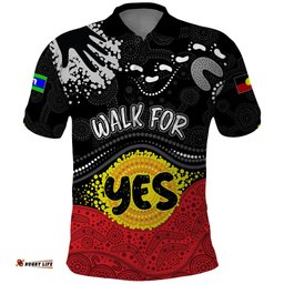 Personalised Australia Indigenous Polo Shirt Walk For Yes 2023 Aboriginal Flag Style