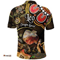 Australian Astrology Polo Shirt Leo Dragon Lizard Zodiac Aboriginal Vibes - Gold Amazing Aussie