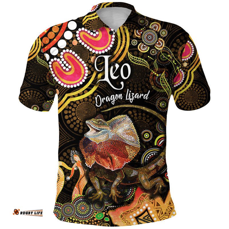 Australian Astrology Polo Shirt Leo Dragon Lizard Zodiac Aboriginal Vibes - Gold Amazing Aussie
