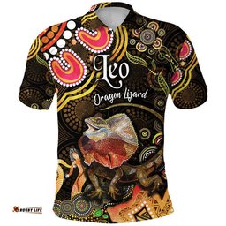 Australian Astrology Polo Shirt Leo Dragon Lizard Zodiac Aboriginal Vibes - Gold Amazing Aussie