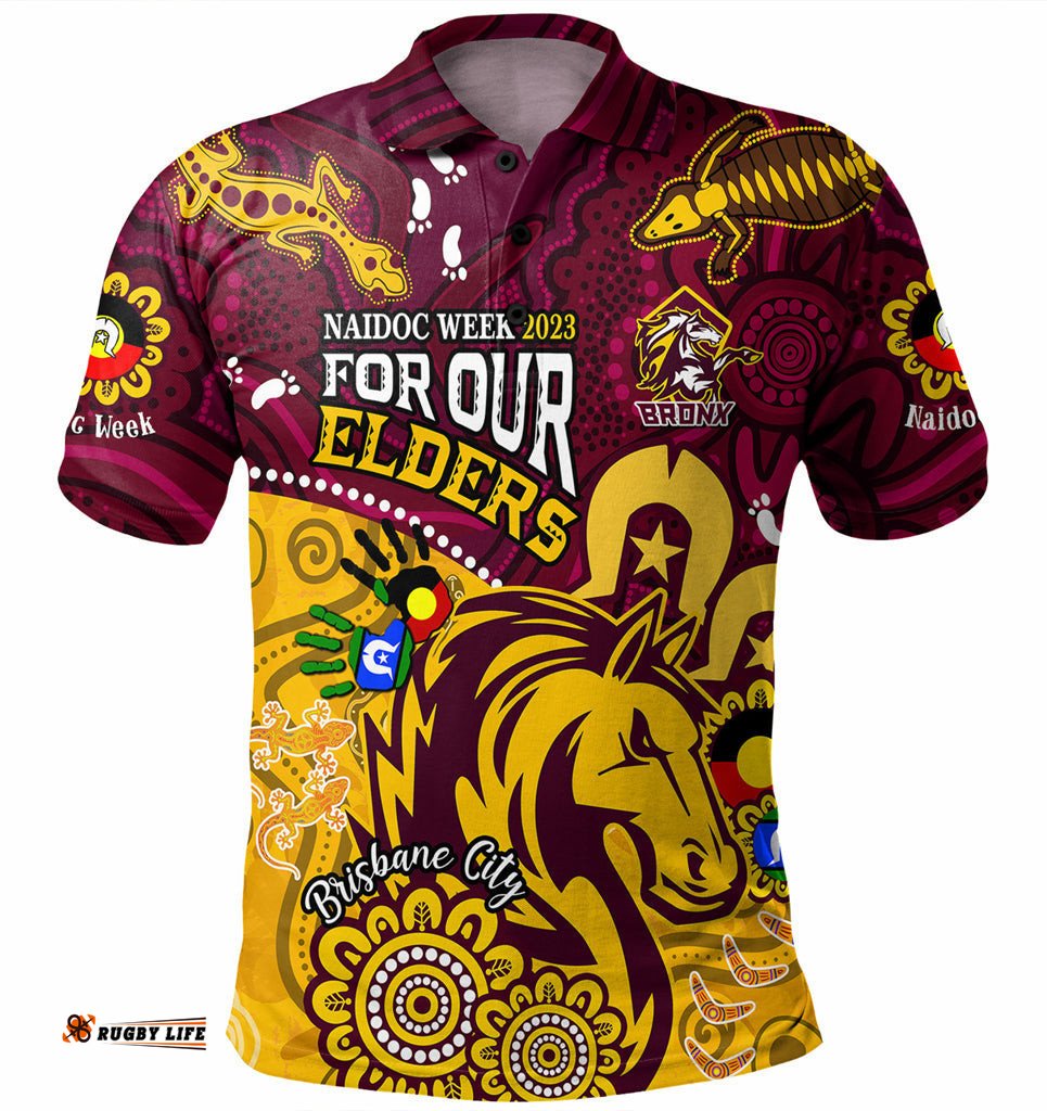 Australia Naidoc Week Brisbane City Polo Shirt - Bronx For Our Elders Aboriginal Inspired Polo Shirt Blue Amazing Aussie
