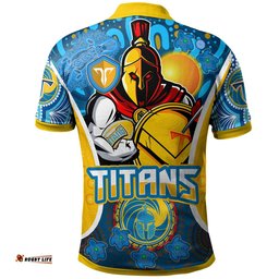 Titans Rugby Polo Shirt - Custom Gold Coast Titans Mascot With Aboriginal Art Personalised Player And Number Polo Shirt Amazing Aussie