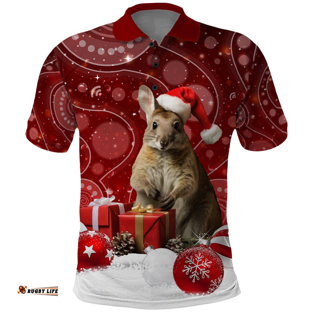 Australia Christmas Wallaby Polo Shirt Aboriginal Art