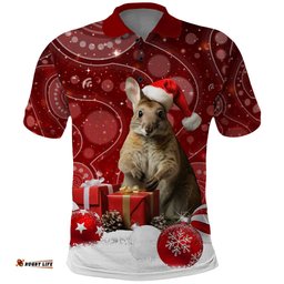 Australia Christmas Wallaby Polo Shirt Aboriginal Art
