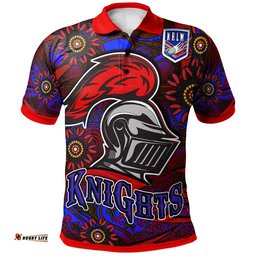 NRLW Knights Rugby Polo Shirt - Custom Knights Women's Rugby League Aboriginal Style Player And Number Woman Polo Shirt Amazing Aussie