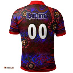 NRLW Knights Rugby Polo Shirt - Custom Knights Women's Rugby League Aboriginal Style Player And Number Woman Polo Shirt Amazing Aussie