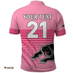 Custom Text And Number Penrith Panthers Rugby Polo Shirt Authentic Permiers Pink Version 2023
