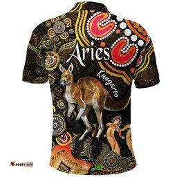 Australian Astrology Polo Shirt Aries Kangaroo Zodiac Aboriginal Vibes - Gold Amazing Aussie