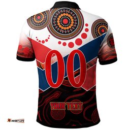 NRLW Roosters Rugby Polo Shirt - Custom Women's Rugby League with Aboriginal Dot Painting Style Player And Number Polo Shirt Amazing Aussie