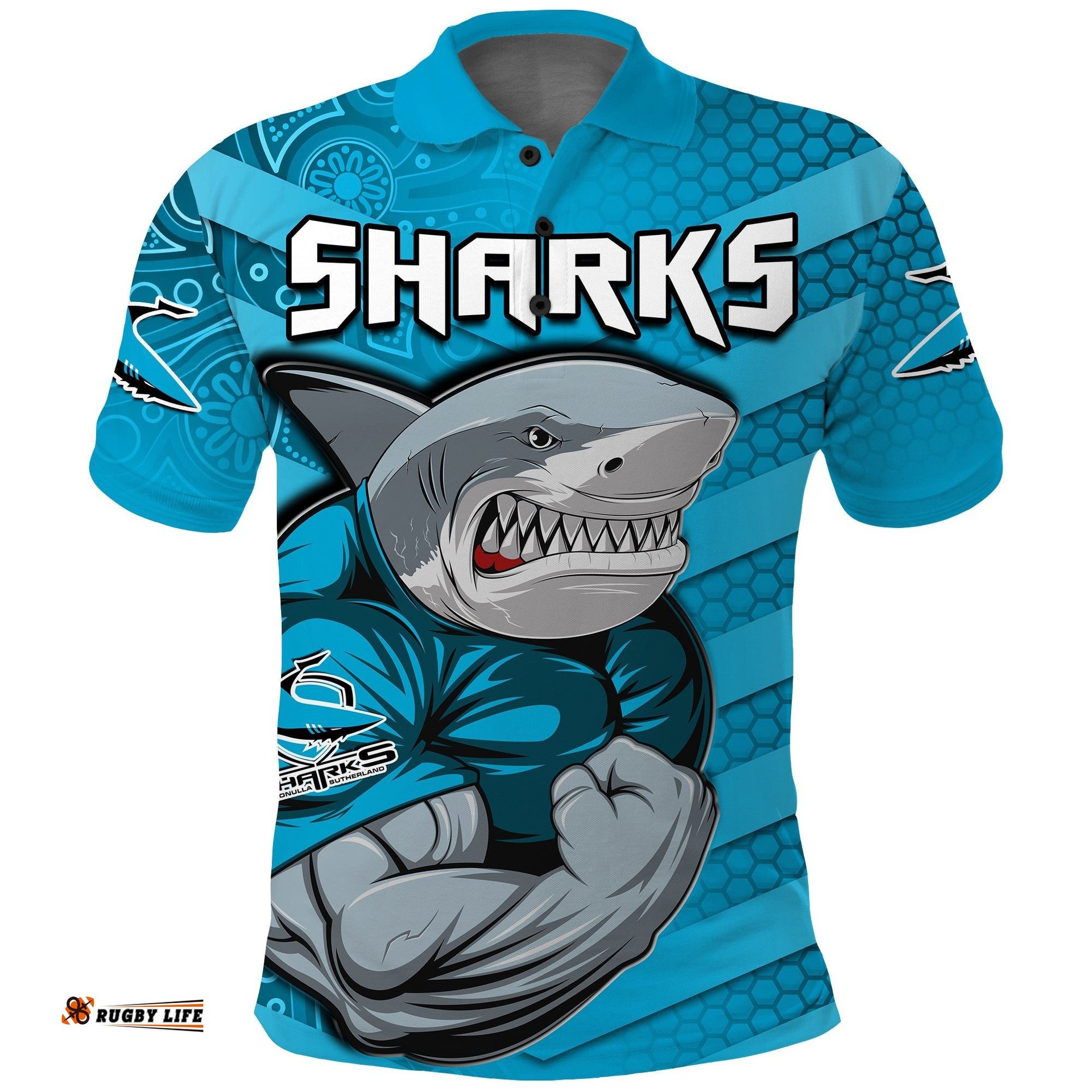 Sharks Rugby Polo Shirt Go Sharkies Aboriginal Sporty Version Amazing Aussie