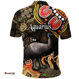 Australian Astrology Polo Shirt Aquarius Emu Glider Zodiac Aboriginal Vibes - Gold Amazing Aussie