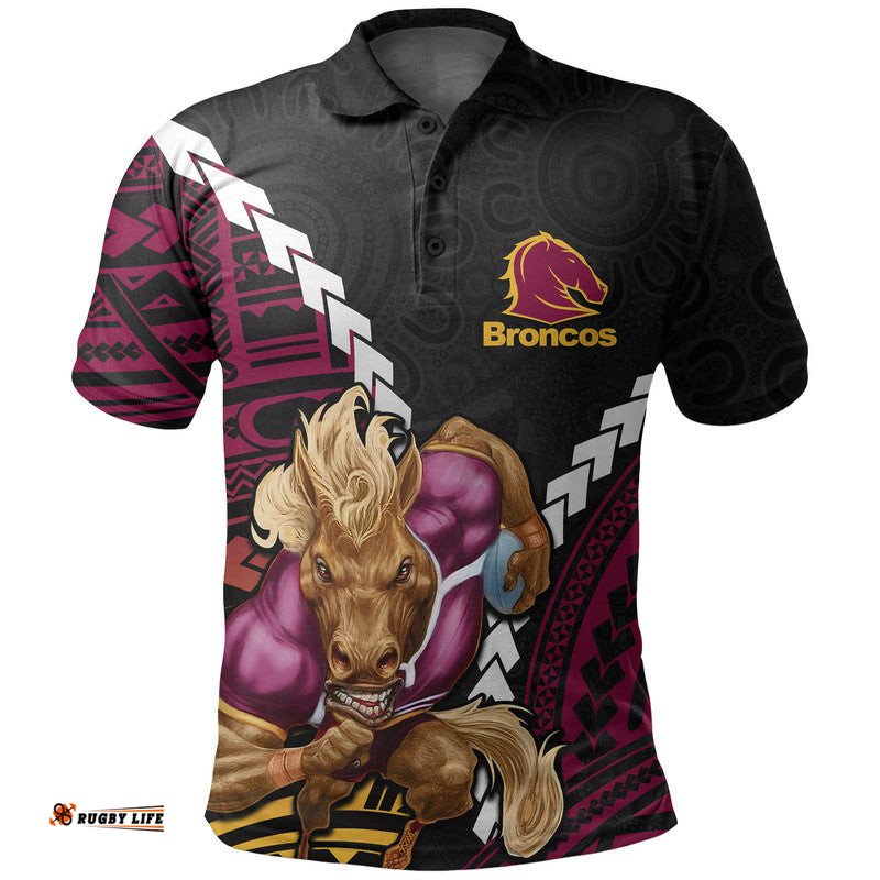 Broncos Rugby Polo Shirt Mix Polynesian Amazing Aussie