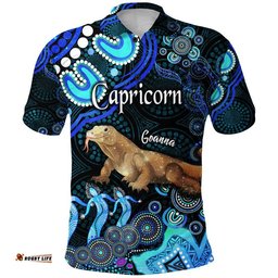 Custom Personalised Australian Astrology Polo Shirt Capricorn Goanna Zodiac Aboriginal Vibes - Blue Amazing Aussie