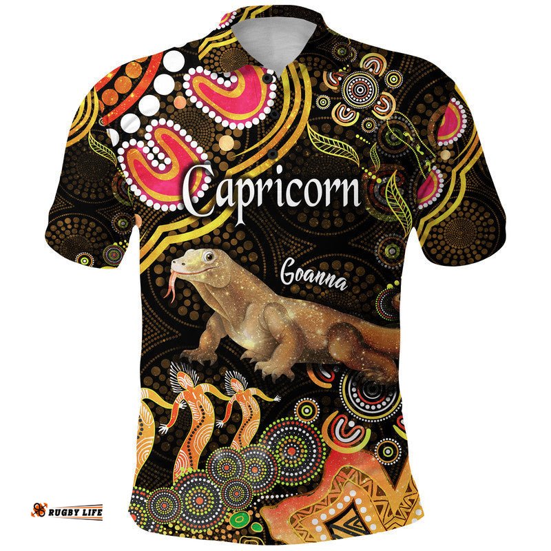 Custom Personalised Australian Astrology Polo Shirt Capricorn Goanna Zodiac Aboriginal Vibes - Gold Amazing Aussie
