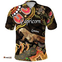 Custom Personalised Australian Astrology Polo Shirt Capricorn Goanna Zodiac Aboriginal Vibes - Gold Amazing Aussie