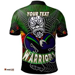 Warriors Rugby Polo Shirt - Custom Warrios Maori Mask Rugby Player Maori Style Ethnic Ornament Pattern Player And Number Polo Shirt Amazing Aussie
