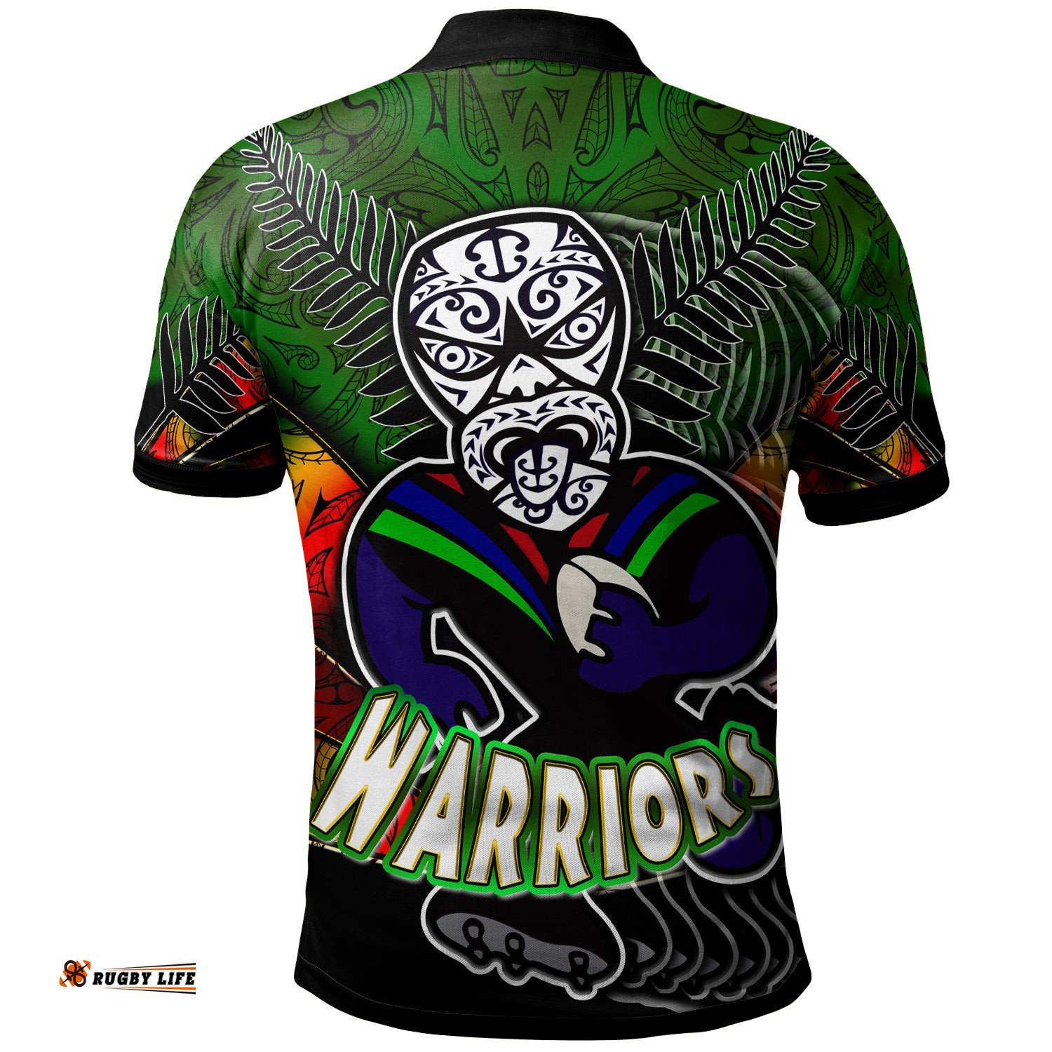 Warriors Rugby Polo Shirt - Custom Warrios Maori Mask Rugby Player Maori Style Ethnic Ornament Pattern Player And Number Polo Shirt Amazing Aussie