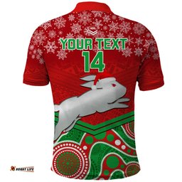 Custom Rabbitohs Rugby Christmas Polo Shirt Merry Xmas 2023 Mix Aboriginal Art