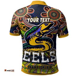 NRLW Eels Rugby Polo Shirt - Custom Eels Women's Rugby League With Aboriginal Style Player And Number Polo Shirt Amazing Aussie
