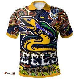 NRLW Eels Rugby Polo Shirt - Custom Eels Women's Rugby League With Aboriginal Style Player And Number Polo Shirt Amazing Aussie