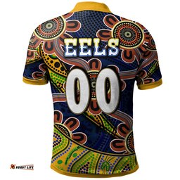 NRLW Eels Rugby Polo Shirt - Custom Eels Women's Rugby League With Aboriginal Style Player And Number Polo Shirt Amazing Aussie