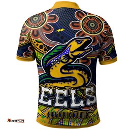 NRLW Eels Rugby Polo Shirt - Custom Eels Women's Rugby League With Aboriginal Style Player And Number Polo Shirt Amazing Aussie