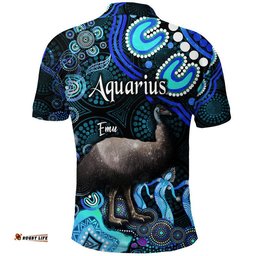 Australian Astrology Polo Shirt Aquarius Emu Glider Zodiac Aboriginal Vibes - Blue Amazing Aussie