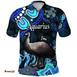 Australian Astrology Polo Shirt Aquarius Emu Glider Zodiac Aboriginal Vibes - Blue Amazing Aussie
