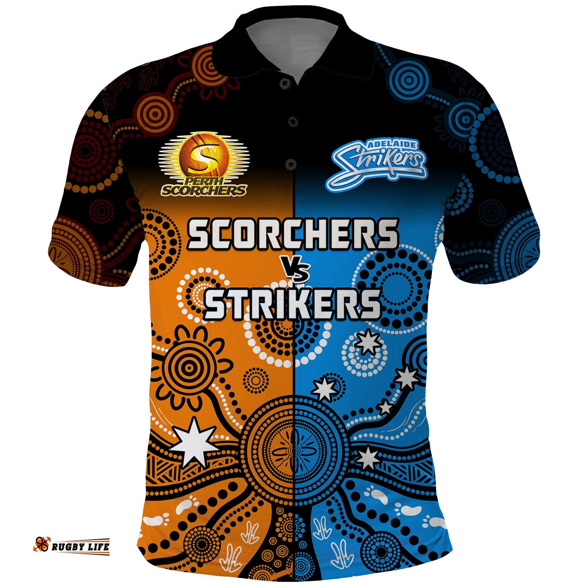Perth Scorchers and Adelaide Strikers Cricket Polo Shirt Aboriginal Art Amazing Aussie