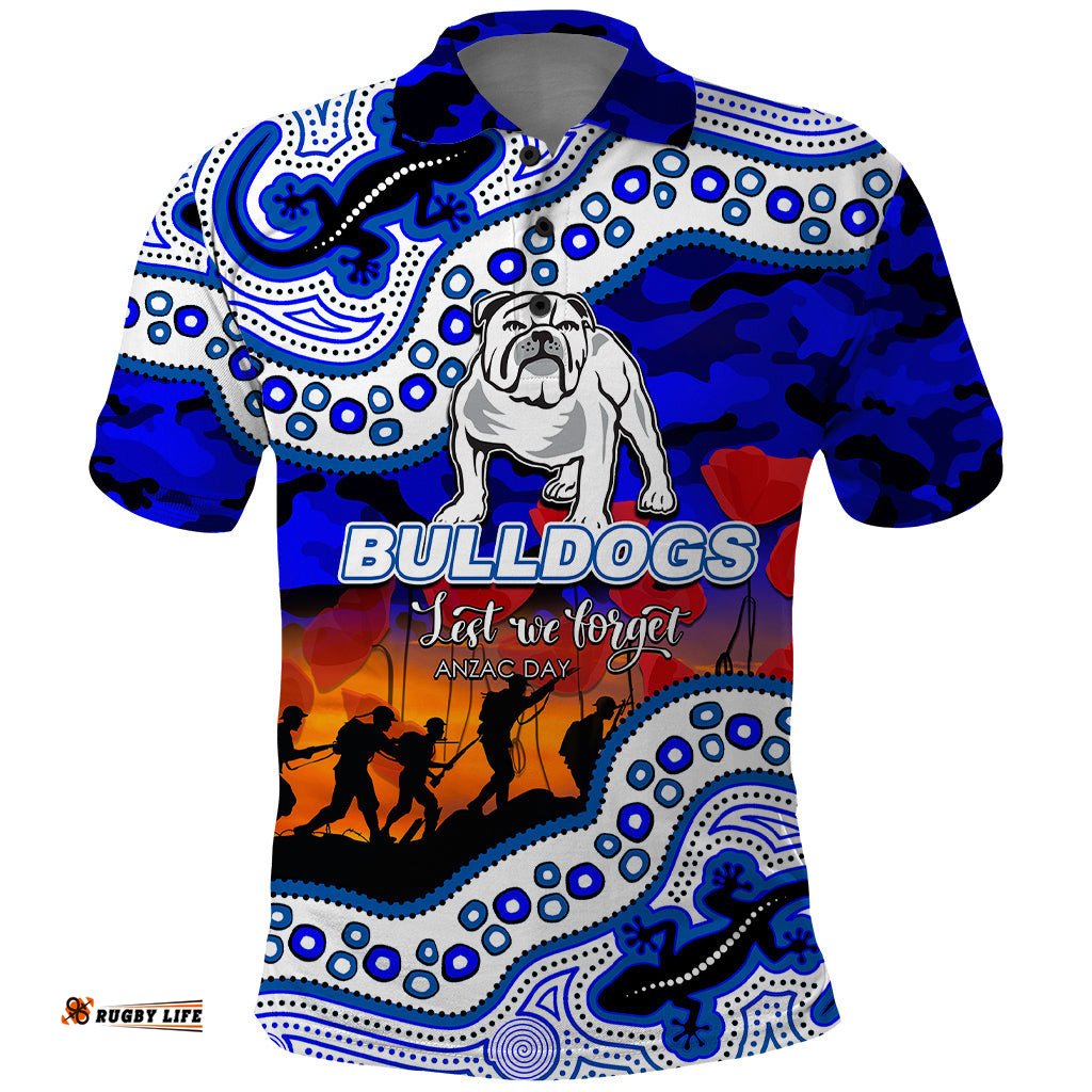 Custom Personalised Anzac Day NRL - Bulldogs Polo Shirt Aboriginal Lizard Patterns