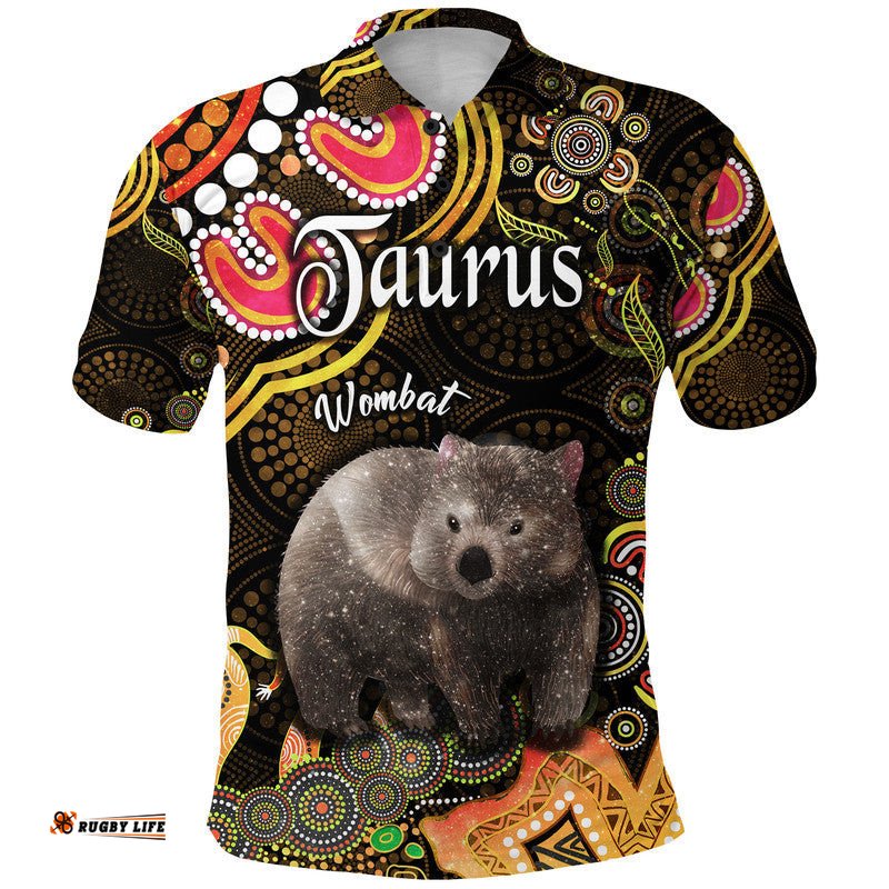 Custom Personalised Australian Astrology Polo Shirt Taurus Wombat Zodiac Aboriginal Vibes - Gold Amazing Aussie