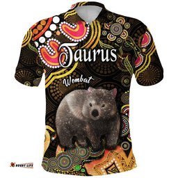 Custom Personalised Australian Astrology Polo Shirt Taurus Wombat Zodiac Aboriginal Vibes - Gold Amazing Aussie