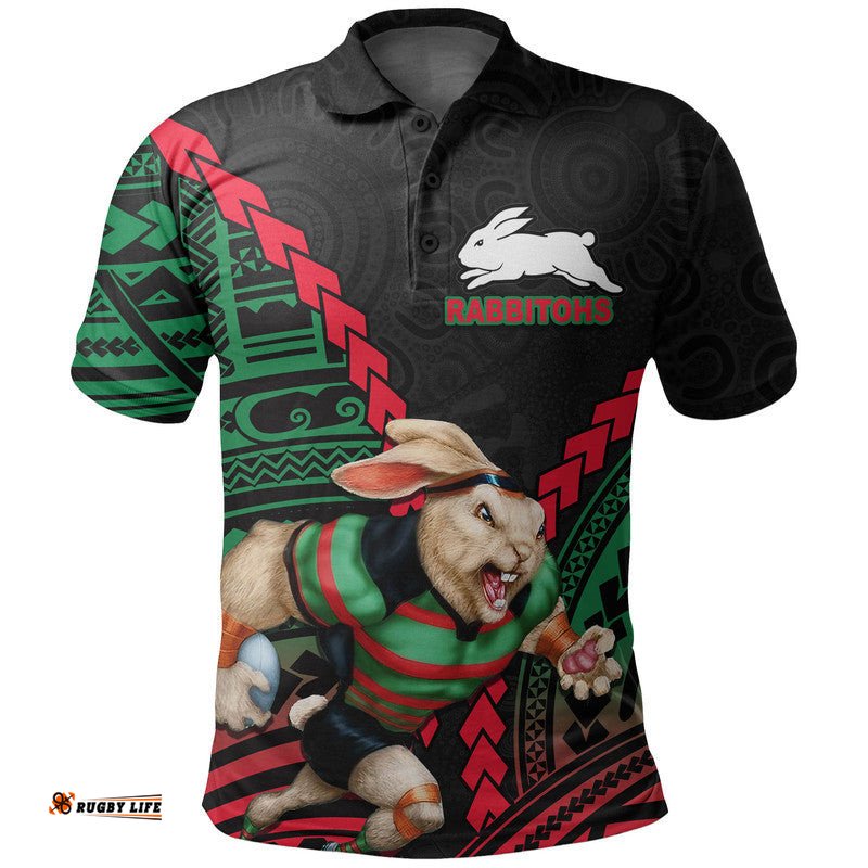 Rabbitohs Rugby Polo Shirt Mix Polynesian Amazing Aussie