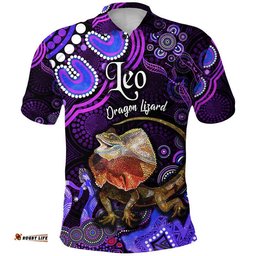 Custom Personalised Australian Astrology Polo Shirt Leo Dragon Lizard Zodiac Aboriginal Vibes - Purple Amazing Aussie