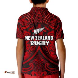 New Zealand Silver Fern Rugby Polo Shirt All Black Red NZ Maori Pattern Amazing Aussie