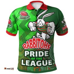 Rabbitohs Rugby Polo Shirt - Custom RABBITOHS PRIDE OF THE LEAGUE Aboriginal Patterns Polo Shirt Amazing Aussie