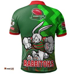Rabbitohs Rugby Polo Shirt - Custom RABBITOHS PRIDE OF THE LEAGUE Aboriginal Patterns Polo Shirt Amazing Aussie