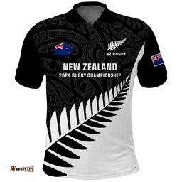 New Zealand Silver Fern Rugby Polo Shirt All Black 2023 Go Champions Maori Pattern