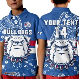 Custom Text And Number Bulldogs Football Polo Shirt Scraggers 1877 Aboriginal Dot Painting Newest Version Amazing Aussie