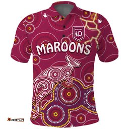 Custom Text And Number Maroons Rugby Polo Shirt Kangaroo Indigenous Pattern Unique Version Amazing Aussie